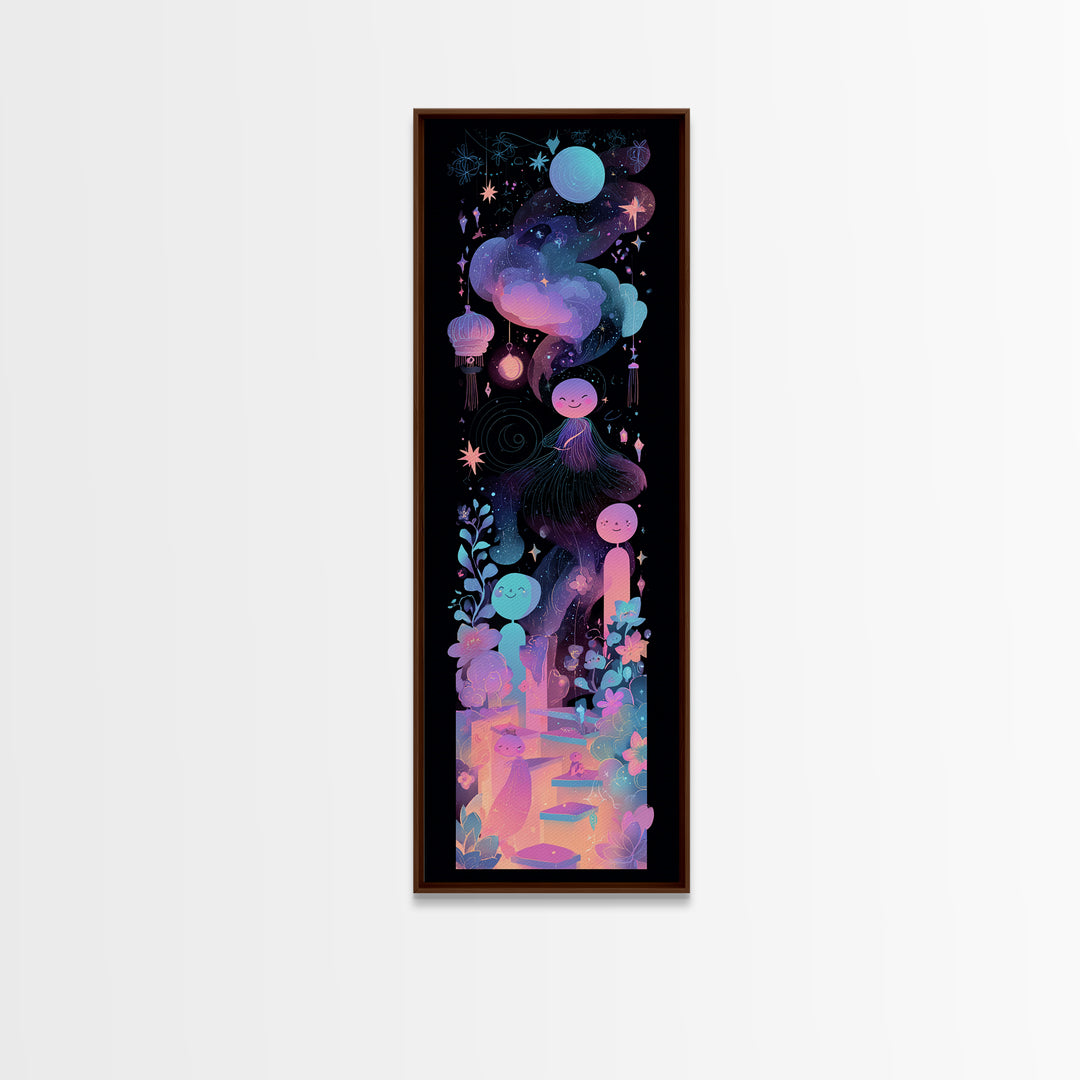 The Seamstress Of Living Nebulae, Vaporwave Halloween Decor, Tall Narrow Wall Art, Canvas Print, Retro Halloween Decor, Neon Wall Art
