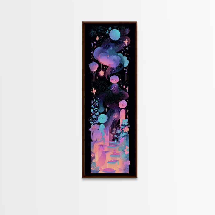 The Seamstress Of Living Nebulae, Vaporwave Halloween Decor, Tall Narrow Wall Art, Canvas Print, Retro Halloween Decor, Neon Wall Art