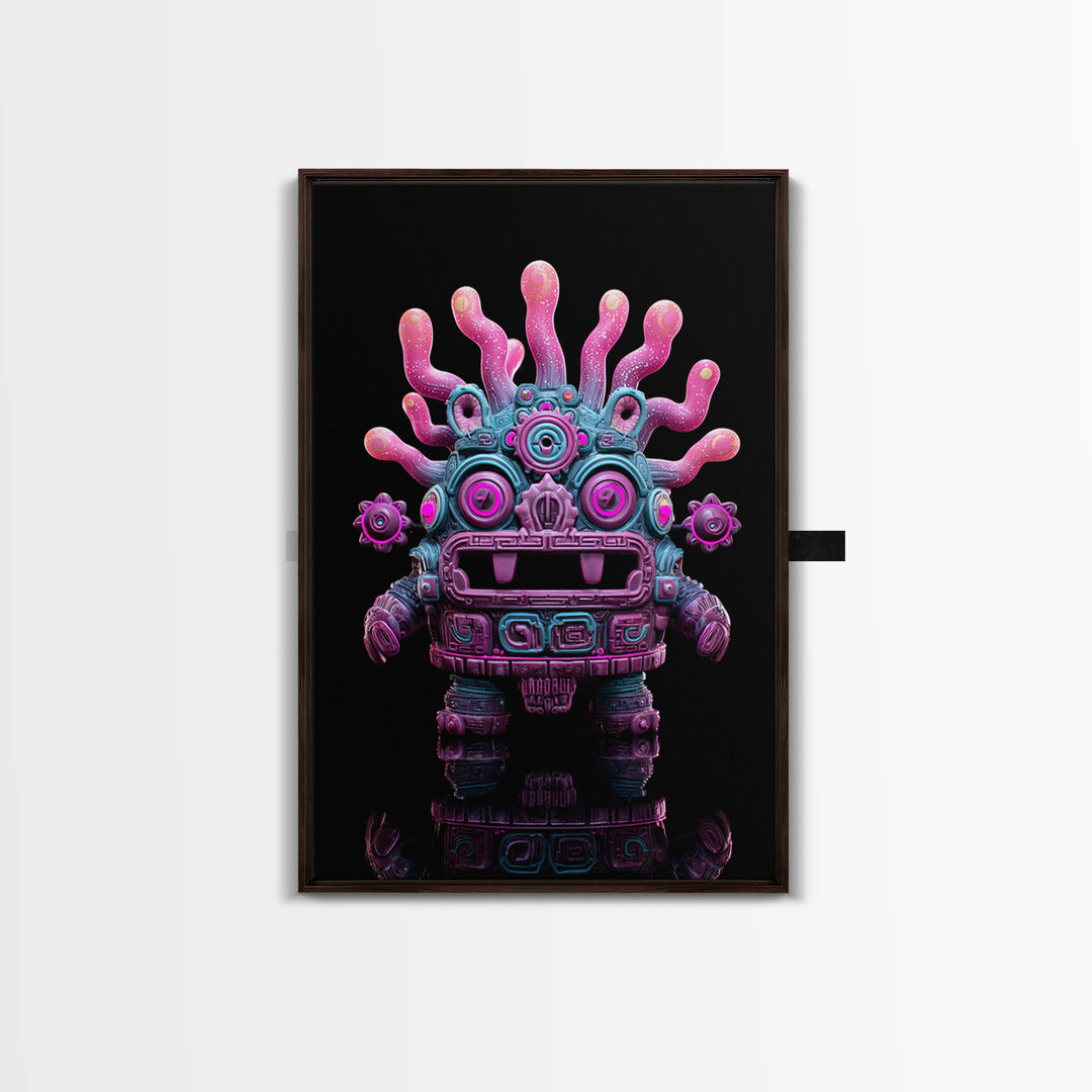 The Mask Of The Crawling God, Vaporwave Halloween Decor, Vertical Wall Art, Canvas Print, Retro Halloween Decor, Neon Wall Art