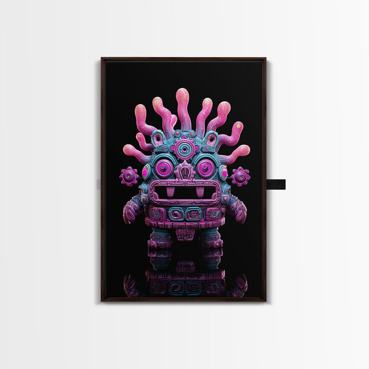 The Mask Of The Crawling God, Vaporwave Halloween Decor, Vertical Wall Art, Canvas Print, Retro Halloween Decor, Neon Wall Art
