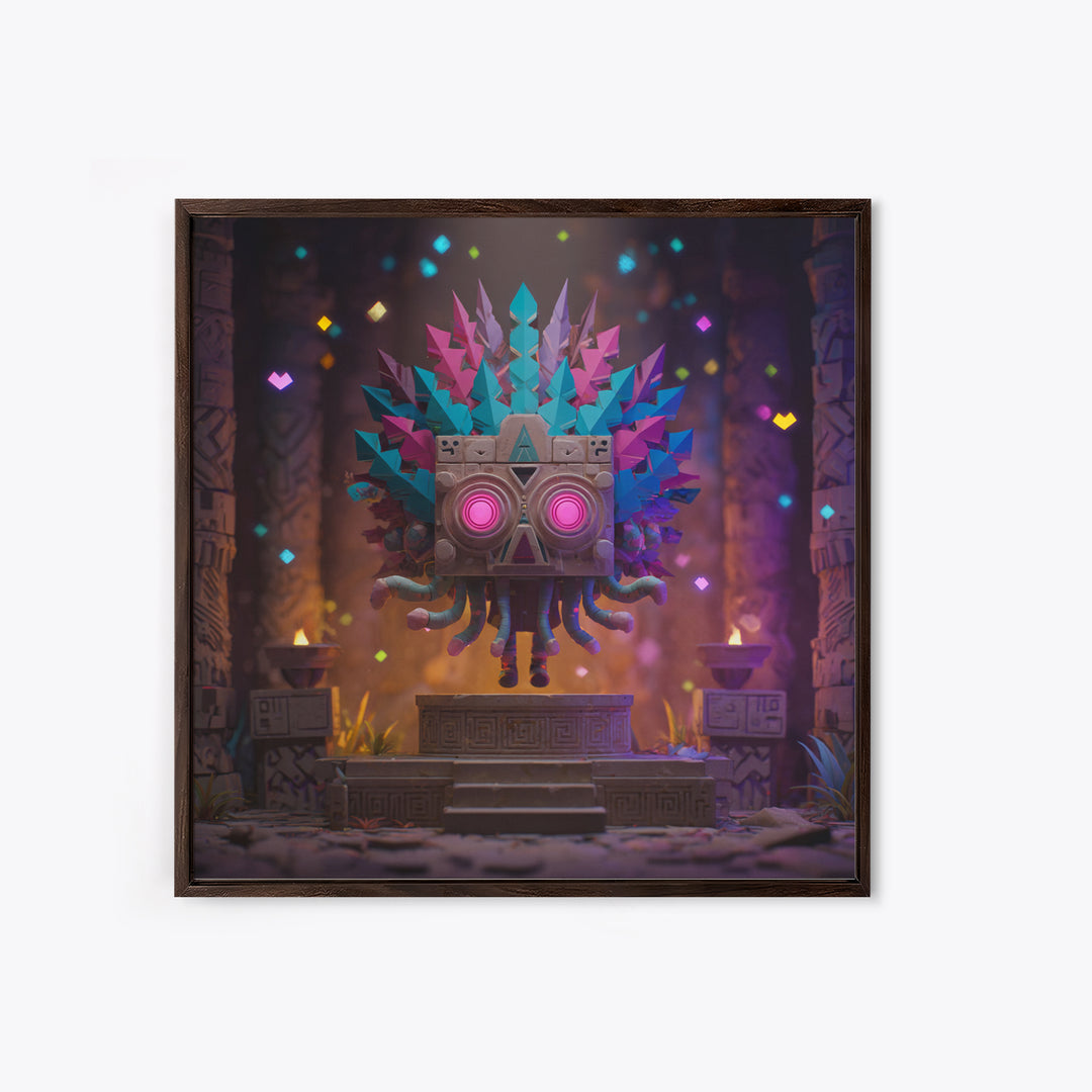 The Mask Of The Crawling God, Vaporwave Halloween Decor, Square Wall Art, Canvas Print, Retro Halloween Decor, Neon Wall Art