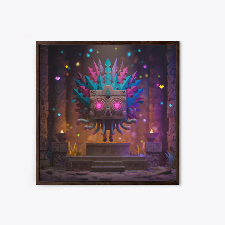 The Mask Of The Crawling God, Vaporwave Halloween Decor, Square Wall Art, Canvas Print, Retro Halloween Decor, Neon Wall Art
