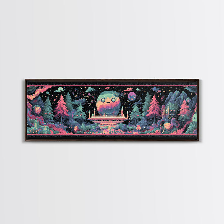 The Candelit Ark Of Forgotten Stars, Cosmic Synthwave Horror, Extra Wide Wall Art, Canvas Print, Retro Halloween Decor, Neon Wall Art