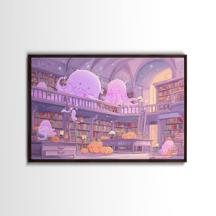 The Archivist Of Dreaming Bones, 80s Halloween Wall Art, Landscape Wall Art, Framed Canvas Print, Retro Halloween Decor, Neon Wall Art