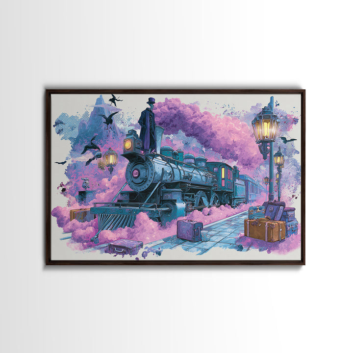 The Phantom Train To Kadath, Cute Spooky Neon Art, Landscape Wall Art, Canvas Print, Retro Halloween Decor, Neon Wall Art, Horror Wall Art