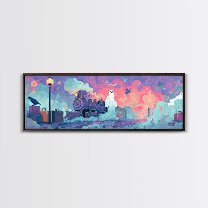 The Phantom Train To Kadath, 80s Halloween Wall Art, Extra Wide Wall Art, Canvas Print, Retro Halloween Decor, Neon Wall Art