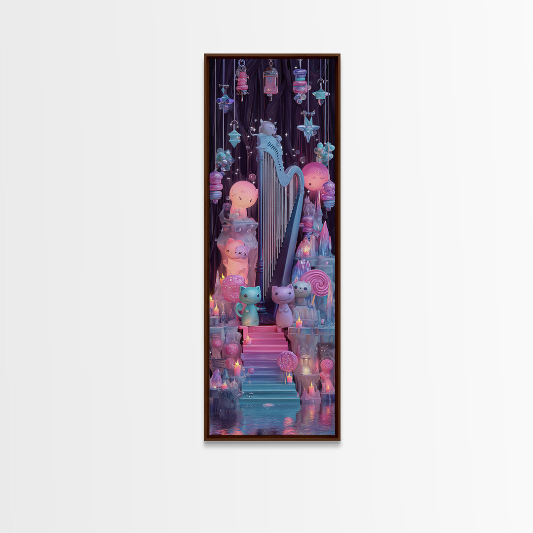 The Harpist Of Abyssal Sleep, 80s Halloween Wall Art, Tall Narrow Wall Art, Canvas Print, Retro Halloween Decor, Neon Wall Art