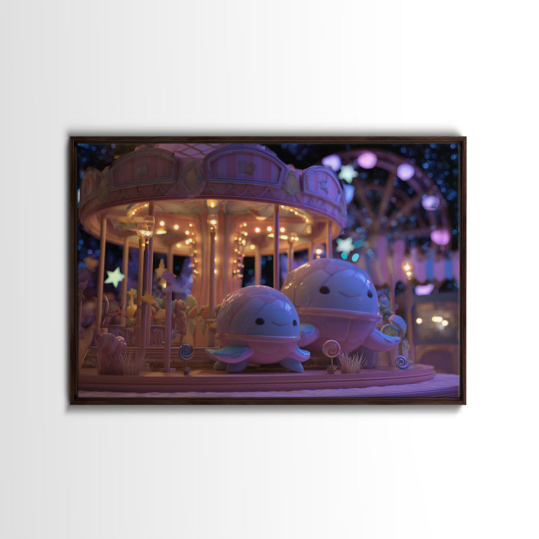 The Carousel Of Sleeping Planets, Vaporwave Halloween Decor, Landscape Wall Art, Canvas Print, Retro Halloween Decor, Neon Wall Art