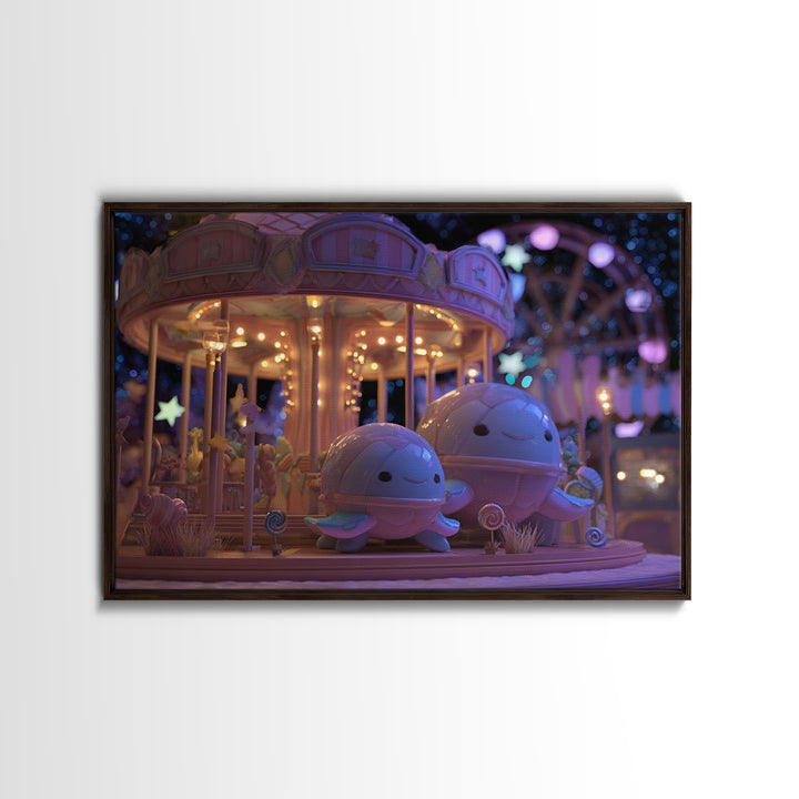 The Carousel Of Sleeping Planets, Vaporwave Halloween Decor, Landscape Wall Art, Canvas Print, Retro Halloween Decor, Neon Wall Art