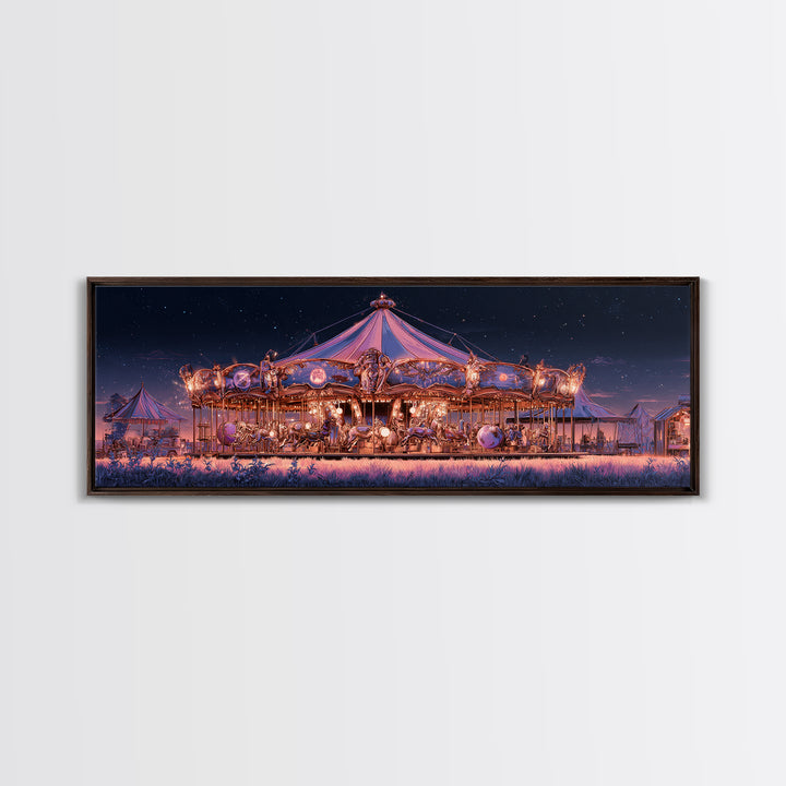 The Carousel Of Sleeping Planets, Cosmic Synthwave Horror, Extra Wide Wall Art, Canvas Print, Retro Halloween Decor, Neon Wall Art