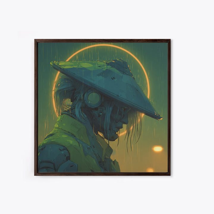 Neon Samurai Portrait Framed Canvas Print, Cyberpunk Art, Modern Decor, Living Room Decor, Fine Art, Neon, Poster, Wall Decor, CYB-1x1-1