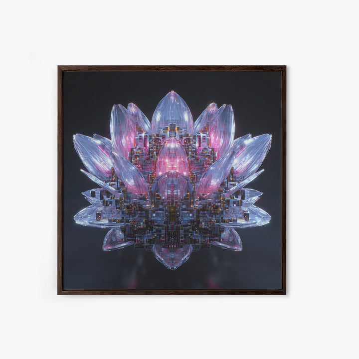 Electric Lotus Flower Canvas Print, Cyberpunk Art, Gallery Decor, Living Room Decor, Fine Art, Neon, Wall Art, Home Decor, CYB-1x1-17