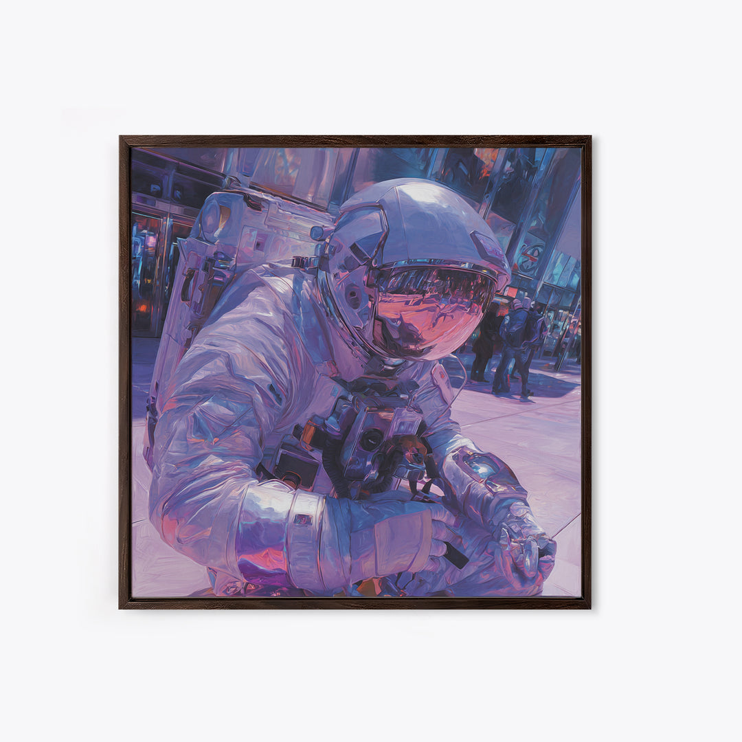 Astronaut Street Wanderer Canvas Print, Cyberpunk Art, Movie Posters, Living Room Decor, Fine Art, Neon, Cyberpunk Jacket, CYB-1x1-23