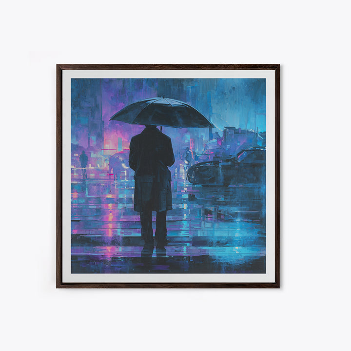 Glowing Umbrella Figure Framed Canvas Print, Cyberpunk Art, Cyberpunk Decor, Living Room Decor, Fine Art, Neon, Modern Decor, CYB-1x1-39