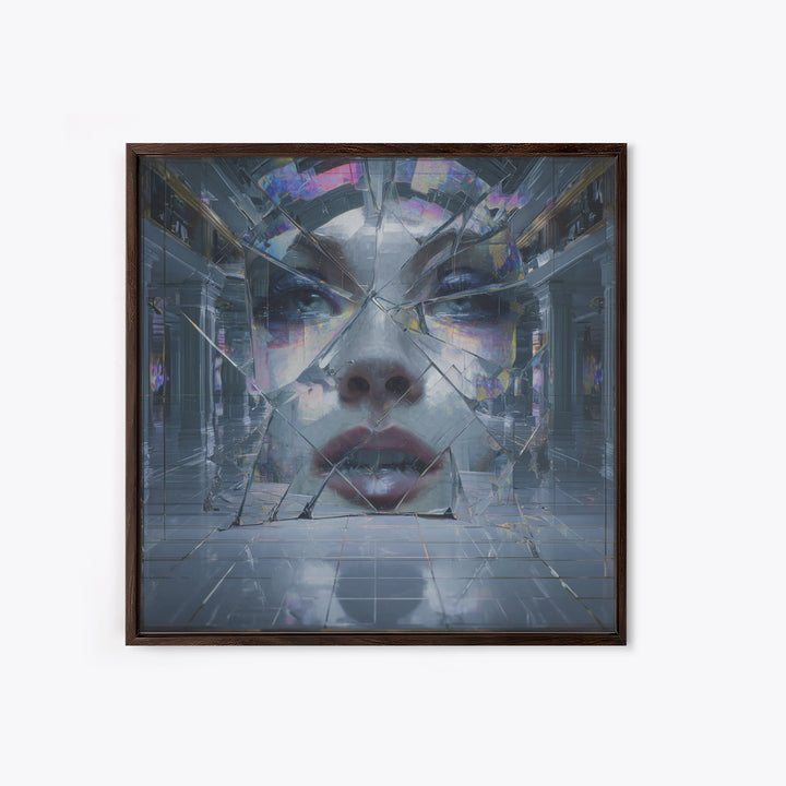 Ai Mask Portrait Framed Canvas Print, Cyberpunk Art, Wall Decor, Living Room Decor, Fine Art, Neon, Japanese Art, Modern Art, CYB-1x1-48