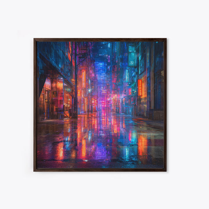 Rain Soaked Alley Framed Canvas Print, Cyberpunk Art, Cyberpunk 2077, Living Room Decor, Fine Art, Neon, Cyberpunk Decor, CYB-1x1-8