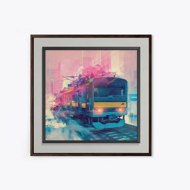 City Train Rushing Through Pink Electric Haze Canvas Print, Cyberpunk Art, Minimalist Decor, Living Room Decor, Fine Art, Neon, CYB-1x1-85