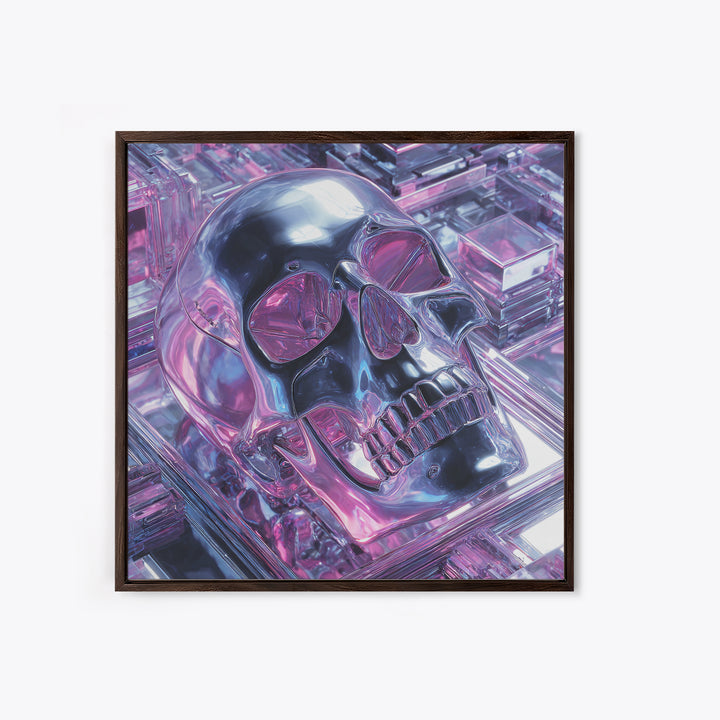 Cyberpunk Skull with Chrome and Violet Light Canvas Print, Cyberpunk Art, Cyberpunk Tarot, Living Room Decor, Fine Art, Neon, CYB-1x1-92