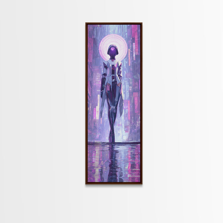 Masked Hacker Figure Canvas Print, Cyberpunk Art, Neutral Decor, Living Room Decor, Fine Art, Neon, Home Decor, Poster, CYB-1x3-18
