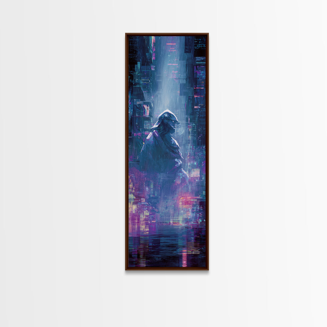 Neon Samurai Portrait Canvas Print, Cyberpunk Art, Minimalist Decor, Living Room Decor, Fine Art, Neon, Movie Posters, CYB-1x3-37