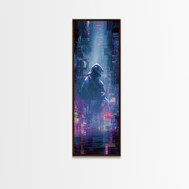 Neon Samurai Portrait Canvas Print, Cyberpunk Art, Minimalist Decor, Living Room Decor, Fine Art, Neon, Movie Posters, CYB-1x3-37