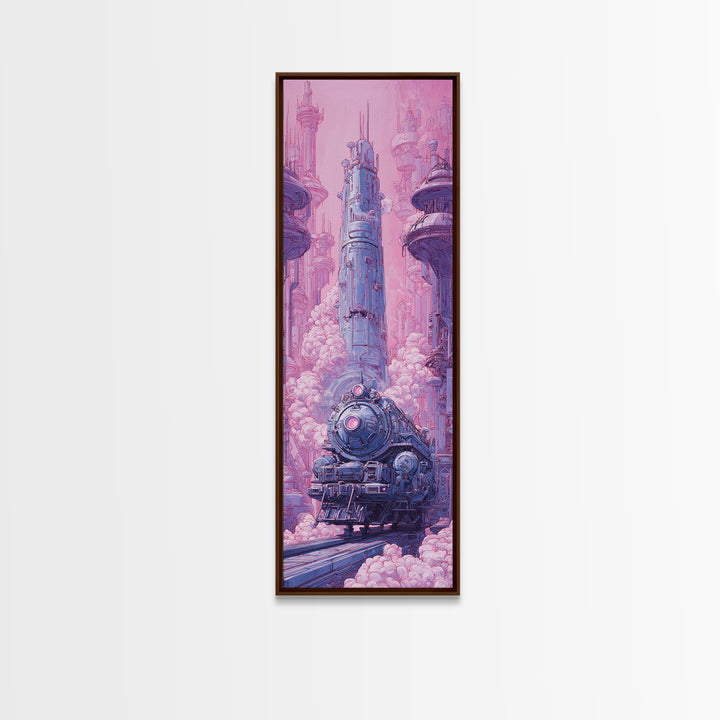 City Train Rushing Through Pink Electric Haze Canvas Print, Cyberpunk Art, Modern Decor, Living Room Decor, Fine Art, Neon, CYB-1x3-49