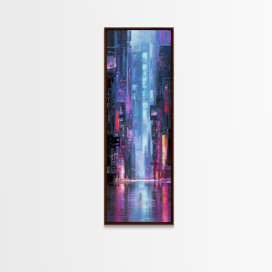 Rain Soaked Alley Canvas Print, Cyberpunk Art, Digital Download Art, Living Room Decor, Abstract Art, Neon, Neutral Decor, CYB-1x3-68