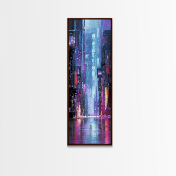 Rain Soaked Alley Canvas Print, Cyberpunk Art, Digital Download Art, Living Room Decor, Abstract Art, Neon, Neutral Decor, CYB-1x3-68