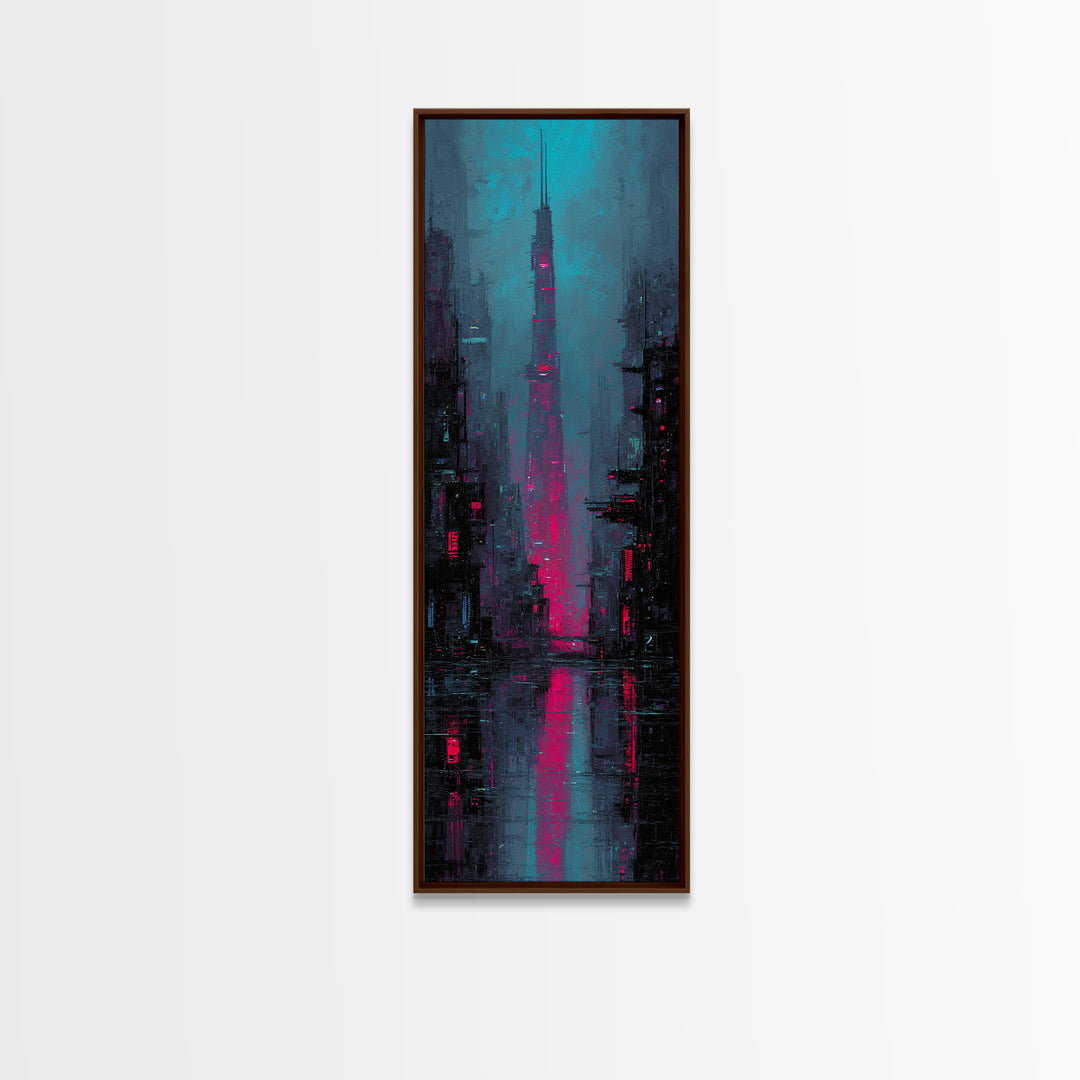 Neon Samurai Portrait Canvas Print, Cyberpunk Art, Gothic Decor, Living Room Decor, Oil Painting, Neon, Digital Art Print, CYB-1x3-85