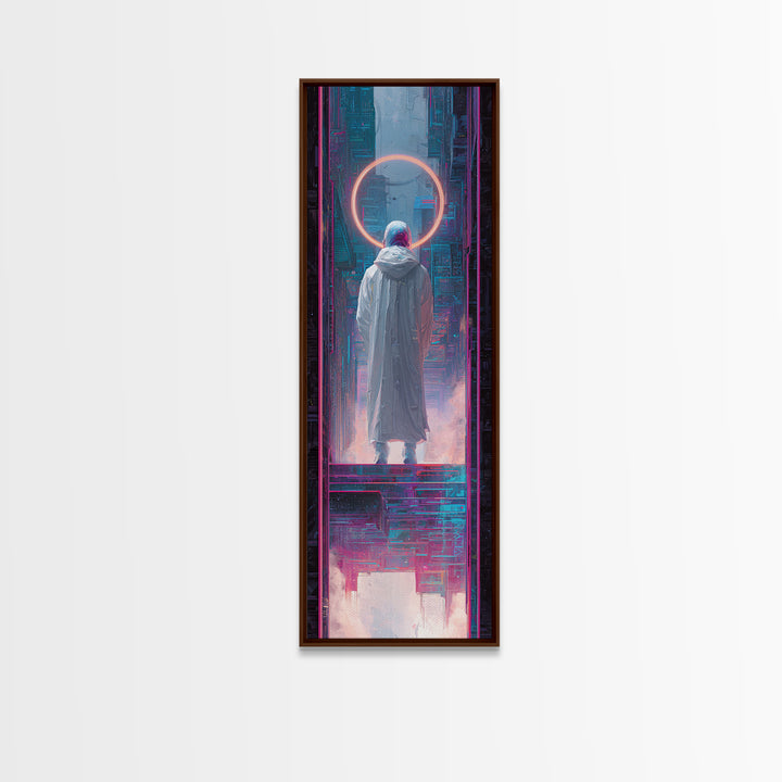 Masked Hacker Figure Canvas Print, Cyberpunk Art, Wall Art, Living Room Decor, Oil Painting, Neon, Abstract Art, CYB-1x3-90