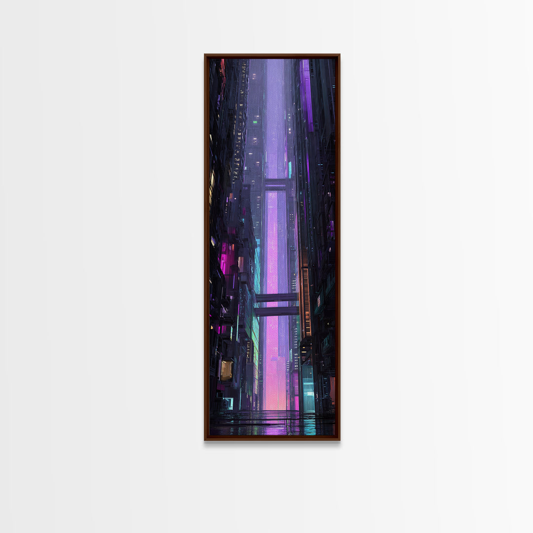 Retro Arcade Dystopia Canvas Print, Cyberpunk Art, Room Decor, Living Room Decor, Neon 394, Cyberpunk, Digital Wall Art, CYB-1x3-94