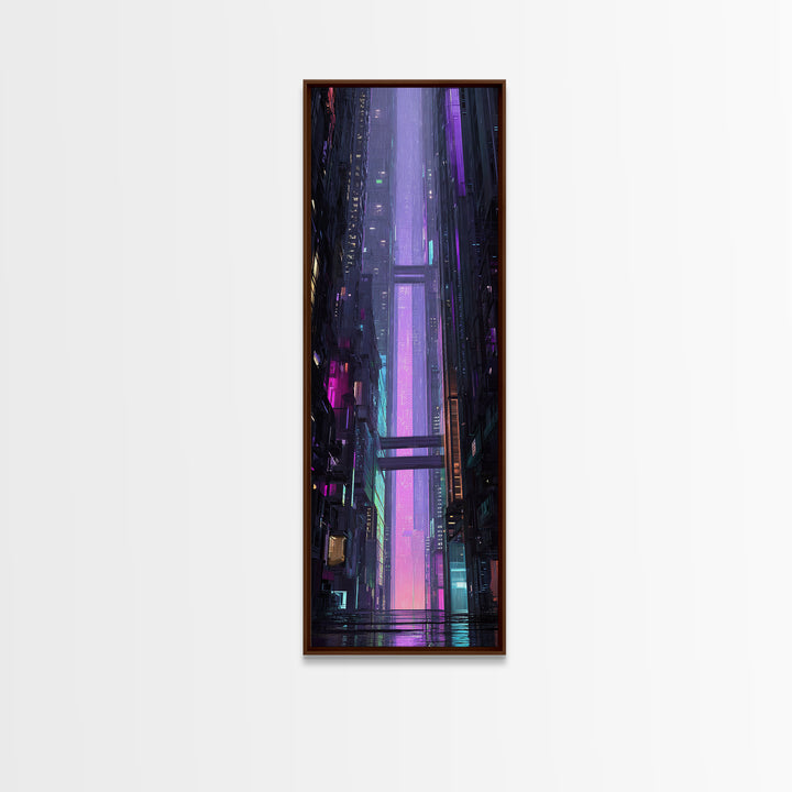 Retro Arcade Dystopia Canvas Print, Cyberpunk Art, Room Decor, Living Room Decor, Neon 394, Cyberpunk, Digital Wall Art, CYB-1x3-94