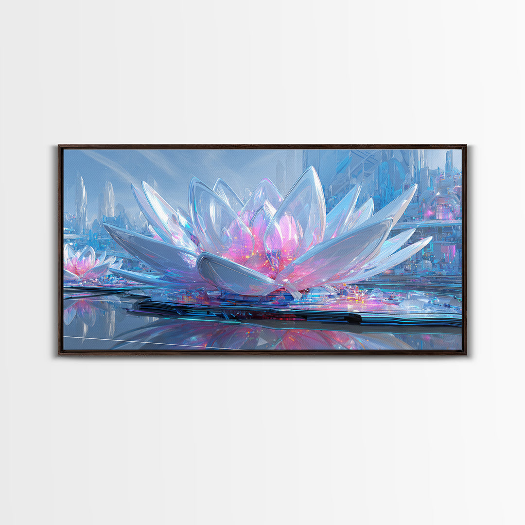 Electric Lotus Flower Canvas Print, Cyberpunk Art, Movie Posters, Living Room Decor, Fine Art, Neon, Cyberpunk Jacket, CYB-2x1-61