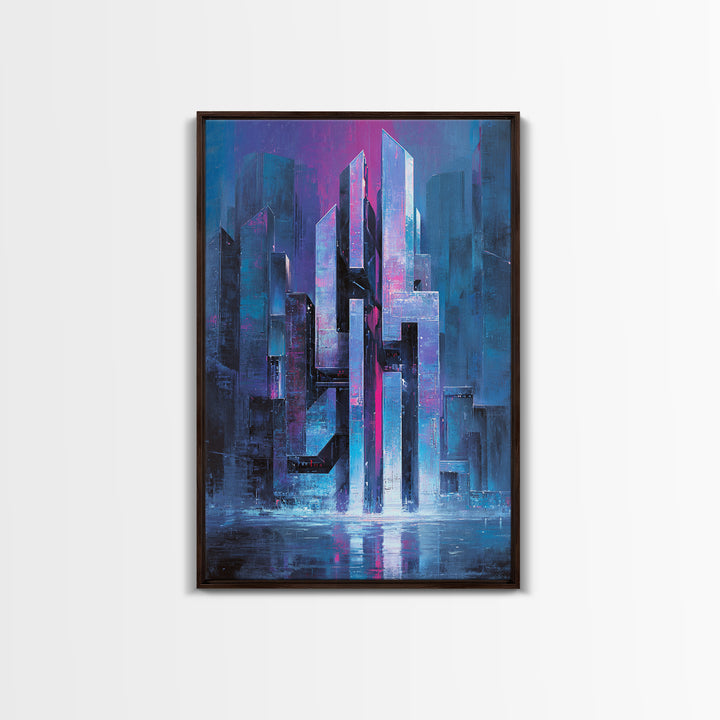 Glowing Kanji Shapes Canvas Print, Cyberpunk Art, Digital Wall Art, Living Room Decor, Abstract Art, Neon, Man Cave Decor, CYB-2x3-5
