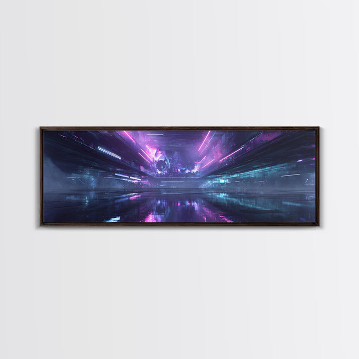 Cyberpunk Skull with Chrome and Violet Light Canvas Print, Cyberpunk Art, Gallery Decor, Living Room Decor, Fine Art, Neon, CYB-3x1-36