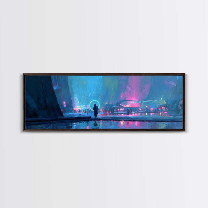 Masked Hacker Figure Canvas Print, Cyberpunk Art, Cyberpunk Decor, Living Room Decor, Neon, Modern Decor, Fine Art Print, CYB-3x1-46