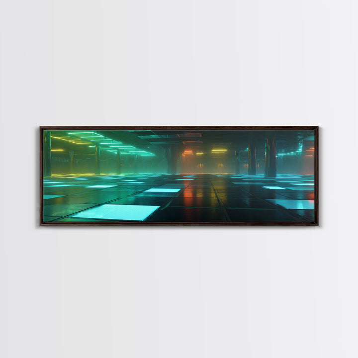 Retro Arcade Dystopia Canvas Print, Cyberpunk Art, Minimalist Poster, Living Room Decor, Fine Art, Neon, Textured Painting, CYB-3x1-98