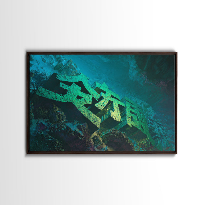Glowing Kanji Shapes Canvas Print, Cyberpunk Art, Cyberpunk Decor, Living Room Decor, Abstract Art, Neon, Modern Decor, CYB-3x2-1