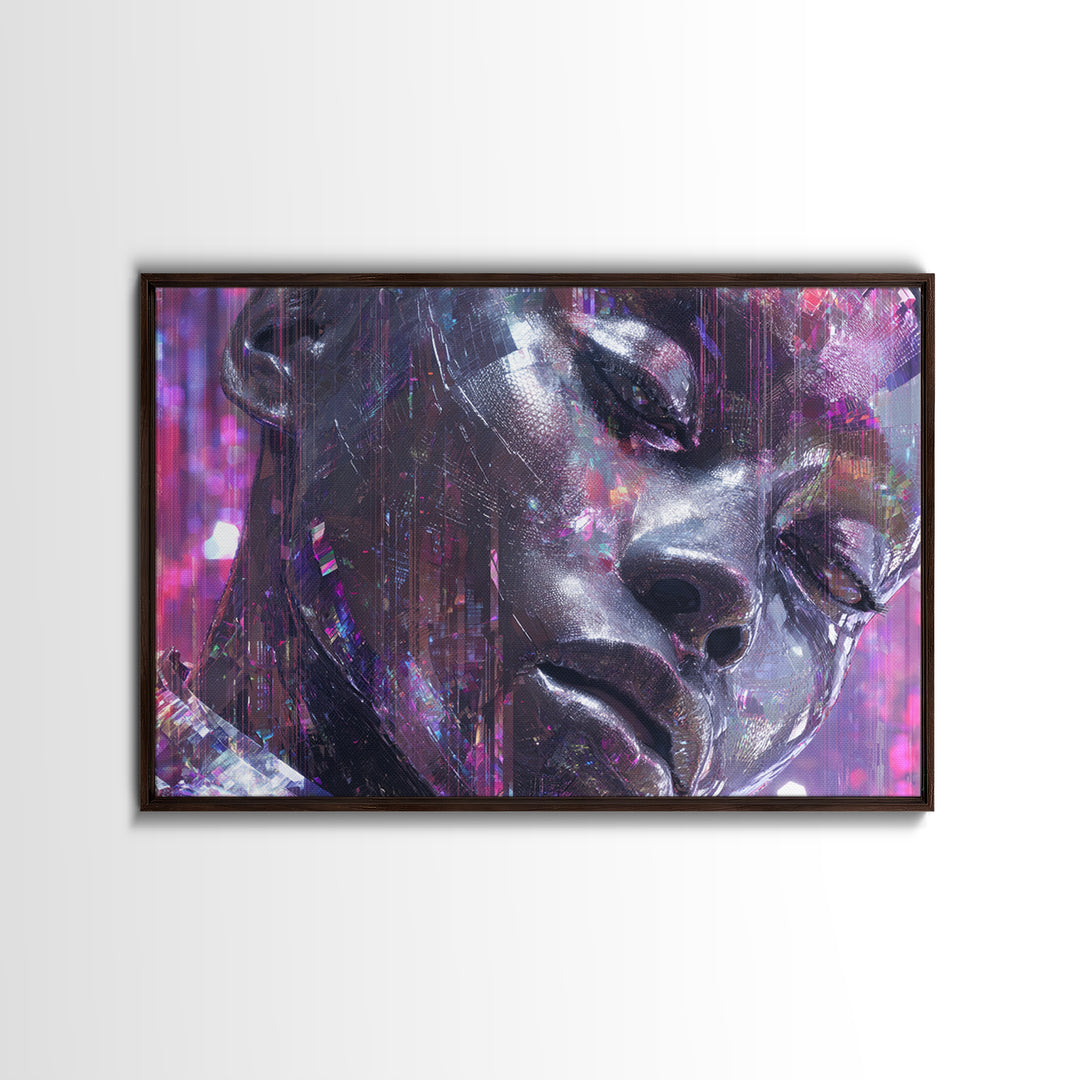Ai Mask Portrait Canvas Print, Cyberpunk Art, Cyberpunk Helmet, Living Room Decor, Fine Art, Neon, Textured Painting, CYB-3x2-52