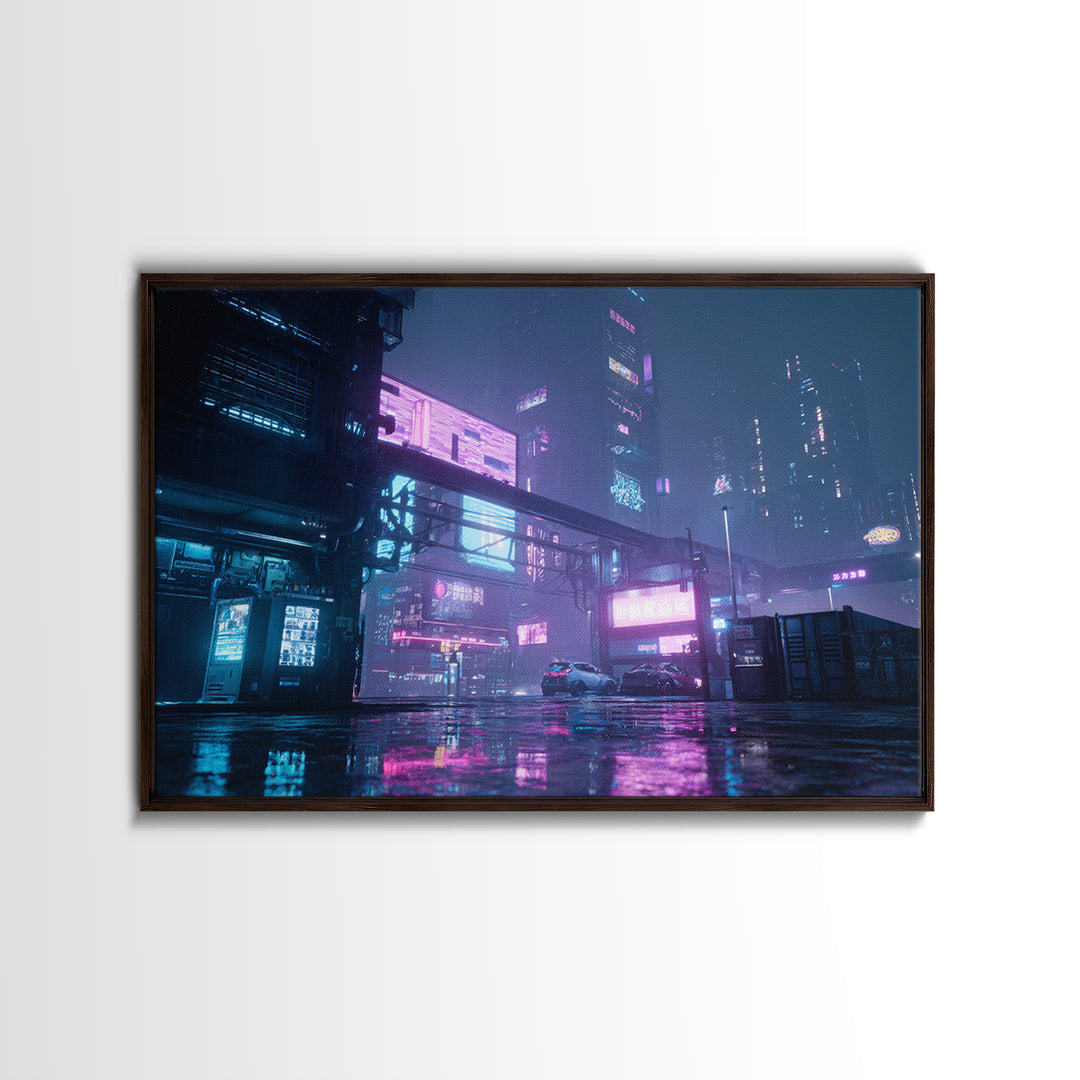 Retro Arcade Dystopia Canvas Print, Cyberpunk Art, Cool Wall Art, Living Room Decor, Neon, Gallery Decor, Neutral Decor, CYB-3x2-62
