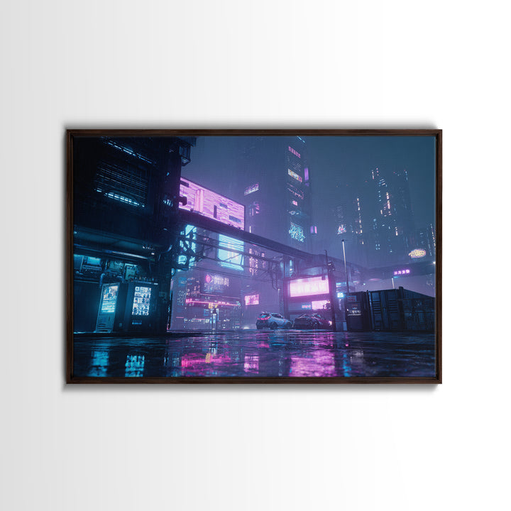 Retro Arcade Dystopia Canvas Print, Cyberpunk Art, Cool Wall Art, Living Room Decor, Neon, Gallery Decor, Neutral Decor, CYB-3x2-62