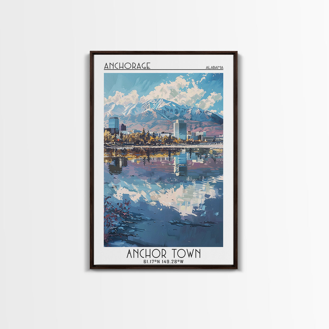 Anchorage Travel Poster, Canvas Print, Retro Wall Art, Travel Print, Wall Art, Watercolor Cityscape, Travel Art Print, Landscape Art
