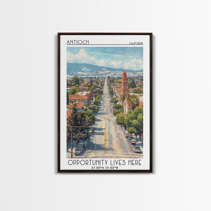 Antioch California Travel Poster, Framed Canvas Print, Travel Art Print, Modern Wall Decor, Landscape Art, City Art Print, Art Print