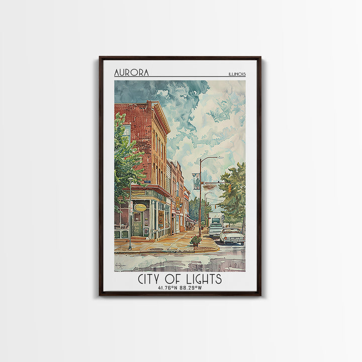 Aurora Illinois Travel Poster, Framed Canvas Print, City Art Print, Travel Wall Art, Travel Print, Minimalist Poster, Travel Posters