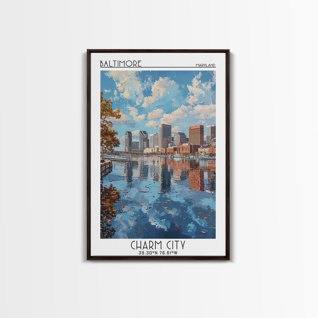 Baltimore Travel Poster, Framed Canvas Print, Travel Art Print, Modern Wall Decor, Retro Wall Art, Landscape Art, City Travel Poster
