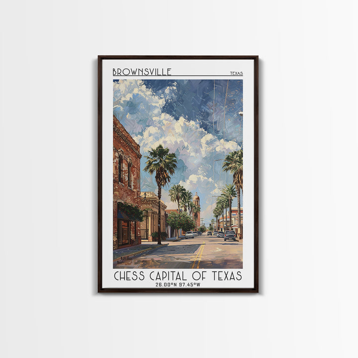 Brownsville Travel Poster, Canvas Print, Retro Travel Poster, City Wall Art, Modern Wall Decor, Retro Wall Art, Watercolor Cityscape