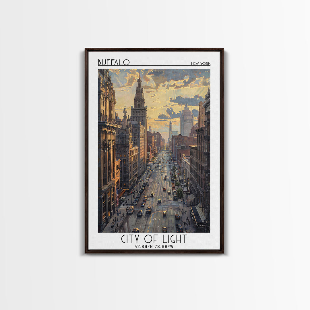 Buffalo Travel Poster, Framed Canvas Print, Travel Wall Decor, Minimalist Poster, Wanderlust Gift, Retro Travel Poster, Travel Print
