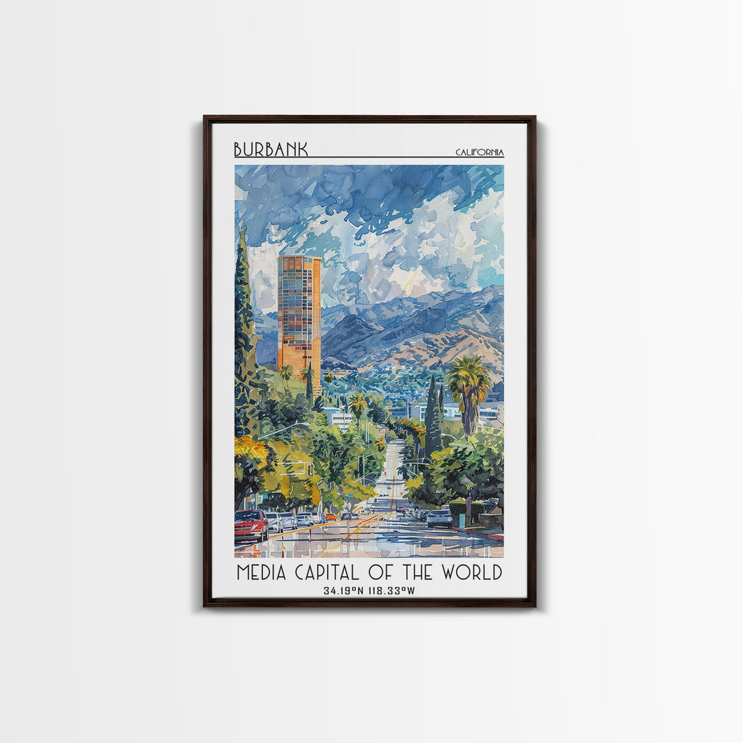 Burbank Travel Poster, Canvas Print, City Art Print, Travel Wall Art, Gallery Wall Set, Wall Art, Travel Print, Mid Century Wall Art