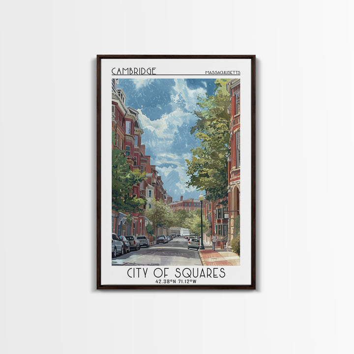 Cambridge Travel Poster, Framed Canvas Print, Travel Wall Art, City Wall Art, Wanderlust Gift, Retro Travel Print, Travel Wall Decor