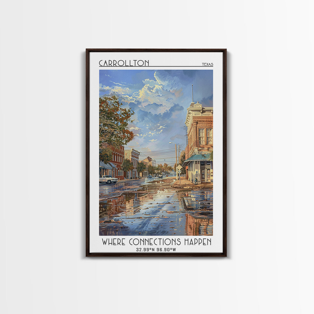 Carrollton Travel Poster, Framed Canvas Print, Travel Prints, Landscape Art, Vintage Travel Print, Travel Posters, City Illustration